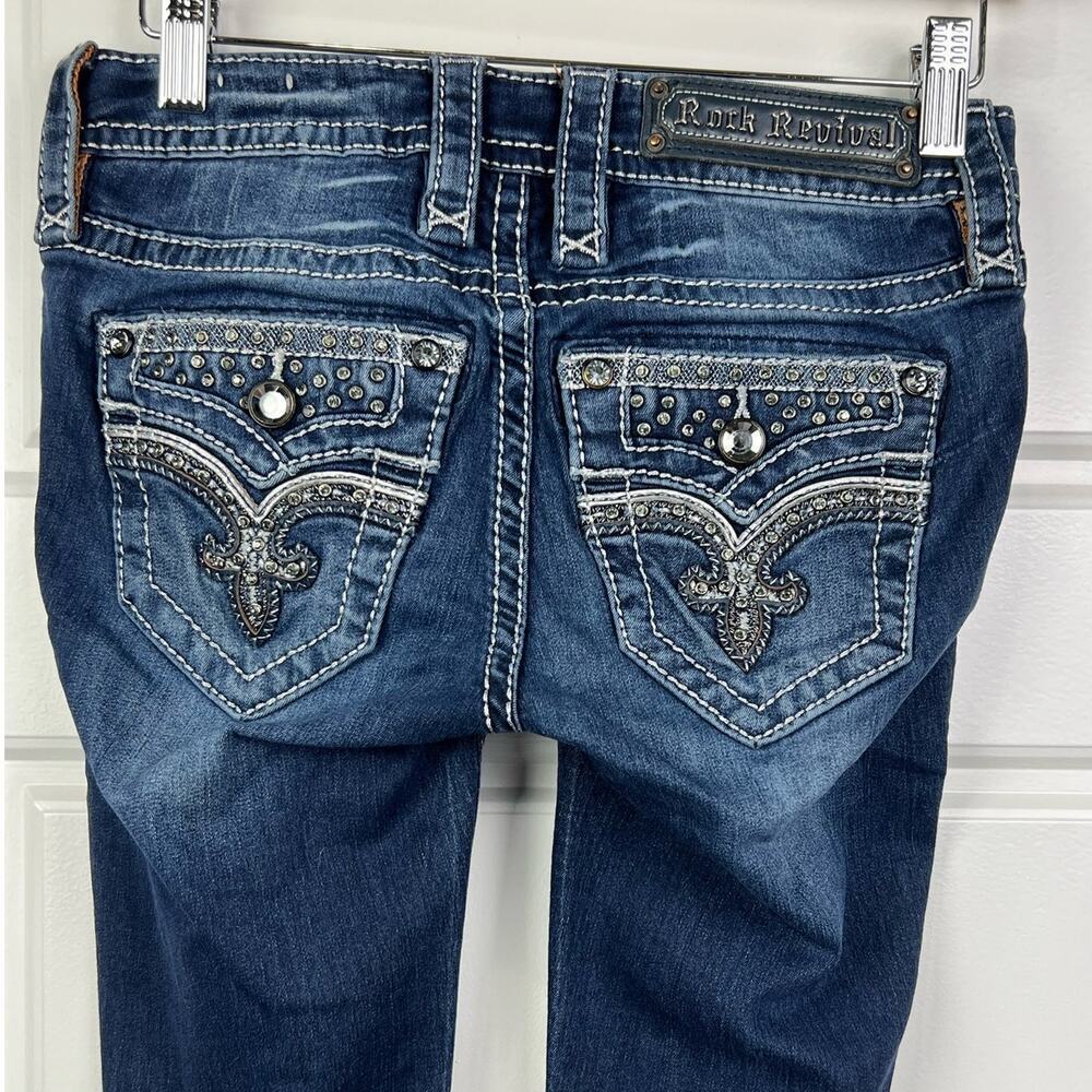 Y2K Rock Revival Haile Mid Rise Skinny Bling Blue Jeans Women's Size 24X30 - Picture 5 of 13